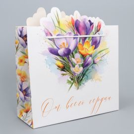Пакет подарочный 8 марта  «От всего сердца», цветы, 25 х 26 х 10 см